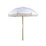 Garden Parasol White Fabric Beech Wood Pole ⌀ 150 Cm Round Retro Garden Outdoor Umbrella Tilting Uv Resistant