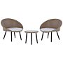 Balcony Bistro Set Beige Pe Wicker Cushions Coffee Table And 2 Chairs Modern Outdoor Design