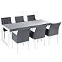 Garden Dining Set Grey Glass Top 202 X 90 Cm Aluminium Frame 6 Seater With Seat Cushion Pads