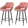 Homcom Set Of Two Velvet-feel Bar Stools - Pink