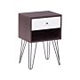 Bedside Table Nightstand Dark Wood With White 1 Drawer Manufactured Wood