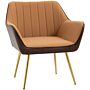 Homcom Modern Velvet Armchairs With Gold Steel Legs, Upholstered Accent Chairs For Living Room And Bedroom, Light Brown