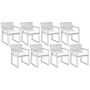 Set Of 8 Seat Pad Cushions For Garden Chairs White Water Resistant Fabric With Ties Removable Cover