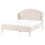 Bed Frame Beige Velvet Upholstery Eu King Size 5ft3 Metal Legs Retro Design Chanell Shell Headboard