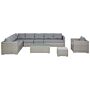 Garden Corner Sofa Set Grey Faux Rattan Cushions 8 Seater With Armchair Table Ottoman Outdoor Wicker Conversation Set