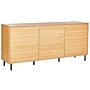 Sideboard 3 Door Light Wood With Black Metal Legs Freestanding Cabinet With Shelves Home Storage Unit Highboard