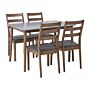 Dining Set Dark Solid Wood Grey Top Faux Leather Seats 4 Seater 118 X 77 Cm