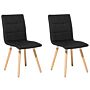 Set Of 2 Dining Chairs Black Fabric Upholstery Light Wood Legs Modern Eclectic Style