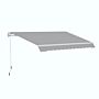 Outsunny 4x2.5m Retractable Manual Awning Window Door Sun Shade Canopy With Fittings And Crank Handle Light Grey