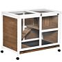 Pawhut Wooden Rabbit Hutch Guinea Pigs House Bunny Small Animal Cage W/ Pull-out Tray Openable Roof Wheels 91.5 X 53.3 X 73 Cm, Brown