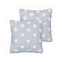 Set Of 2 Scatter Cushions Grey Cotton 45 X 45 Cm Embroidered Hearts Pattern