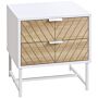 Homcom Modern Bedside Table With 2 Drawers And Metal Frame, Sofa Side Table White And Oak