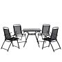 Outdoor Dining Set Black Steel 5 Pieces Table Folding Chairs 4 Seater Modern Garden