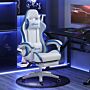 Vinsetto Racing Gaming Chair, Reclining Pu Leather Computer Chair With 360 Degree Swivel Seat, Footrest, Removable Headrest And Lumber Support, White And Blue