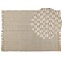 Area Rug Beige Cotton 140 X 200 Cm Hand Woven Fringe