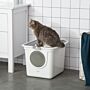 Pawhut Cat Litter Box Pet Toilet Enclosed Kitten Pan W/ Front Entrance Top Exit Scoop, White