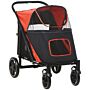 Pawhut Pet Stroller With Universal Front Wheels, Shock Absorber, One Click Foldable Dog Cat Carriage With Brakes, Storage Bags, Mesh Window Red