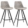 Homcom Set Of 2 Bar Stools Vintage Microfiber Cloth Tub Seats Padded Comfortable Steel Frame Footrest Quilted Home Bar Cafe Kitchen Chair Stylish Grey