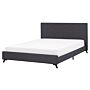 Bed Frame Dark Grey Upholstery 160 X 200 Cm Eu King Size 5ft3 Tufted Headboard Rubberwood Legs Slatted Frame