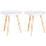 Homcom Coffee Table, Carved Floral Round Table With Tray-style Top And Wood Legs, Modern Side Table, Set Of 2, White