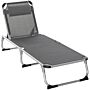 Outsunny Foldable Garden Lounger Camping Bed Cot W/ Pillow 5-level Adjustable Back Aluminium Frame, 76h X 170l X 60w Grey