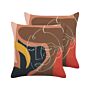 Set Of 2 Decorative Cushions Multicolour Polyester 45 X 45 Cm Face Motif