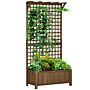 Outsunny Wood Planter With Trellis For Vine Climbing, Raised Garden Bed, Privacy Screen, Coffee