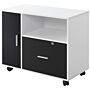 Homcom Filing Cabinet With Lockable Drawer, Mobile File Cabinet With 4 Wheels And Shelf, Printer Stand For Hanging A4 And Letter Sized Files, Black And White