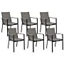 Set Of 6 Garden Dining Chairs Black Aluminium Frame With Cushions Design Modern Beliani