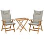 Garden Bistro Set Acacia Wood Table 2 Chairs With Taupe Cushions Uv Resistant Foldable