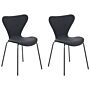 Set Of 2 Dining Chairs Black Polyester Velvet Black Metal Legs Armless