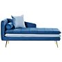 Chaise Lounge Blue Velvet Left Hand Tufted Buttoned Thickly Padded With Cushions Left Hand