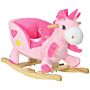 Homcom Kids Rocking Horse Ride On Unicorn With Songs, Wooden Base, Seat Belt, For 18-36 Months