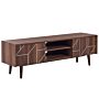 Tv Stand Dark Wood For Up To 70ʺ Tv Media Unit With 2 Cabinets Shelves