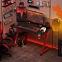 Homcom Gaming Desk Steel Frame W/ Cup Headphone Holder Adjustable Feet Cable Organiser Home Office Computer Table Red