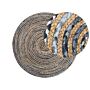 Area Rug Blue With Beige Recycled Cotton Jute Round 140 Cm Boho Handcrafted