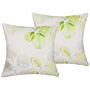 Set Of 2 Decorative Cushions Multicolour Leaf Motif Square 45 X 45 Cm Modern Décor Accessories