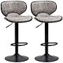 Homcom Bar Stool Set Of 2 Microfiber Cloth Adjustable Height Armless Chairs With Swivel Seat, Grey