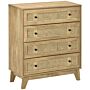 Homcom Storage Cabinet, 4-drawer Unit With Rattan Element, 80cmx35cmx95cm, Wood Effect