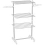 Homcom 3 Layers Folding Cloth Hanger Stand-white/silver | Aosom Uk