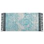 Area Rug Blue And Beige Viscose With Cotton Backing With Fringes 80 X 150 Cm Style Vintage Distressed Pattern