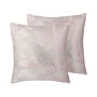 Set Of 2 Decorative Cushions Pink Feather Applique 45 X 45 Cm Delicate Motif