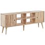 2 Door Tv Stand Light Wood Rubberwood Living Room Cabinet Storage Retro Scandi Style