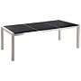 Garden Dining Table Black And Silver Granite Table Top Stainless Steel Legs Outdoor Resistances 8 Seater 220 X 100 X 74 Cm