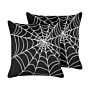 Set Of 2 Decorative Cushions Black Velvet 45 X 45 Cm Spider Web Pattern Square Modern Halloween Autumn