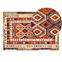 Kilim Area Rug Multicolour Wool 160 X 230 Cm Hand Woven Flat Weave Geometrical Pattern With Tassels