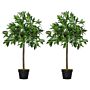 Outsunny Set Of 2 Artificial Topiary Bay Laurel Ball Trees Decorative Plant With Nursery Pot For Décor, 90cm