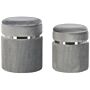 Set Of 2 Pouffes Light Grey Velvet Metal Bands Glamour Internal Storage Living Room Bedroom Beliani