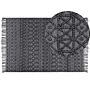 Rug Light Black Wool Polyester 160 X 230 Cm Geometric Pattern Tassels