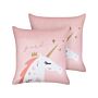 Set Of 2 Kids Cushions Pink Velvet Fabric 45 X 45 Cm Unicorn Motif Removable Covers